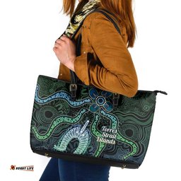Torres Strait Islands Leather Tote Bag Indigenous Australian Marine Tribal Dot Art TS04