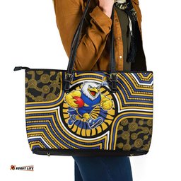 West Coast Eagles Leather Tote Bag Indigenous Monochrome Dot Art Mascot Style TS04