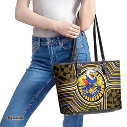 West Coast Eagles Leather Tote Bag Indigenous Monochrome Dot Art Mascot Style TS04