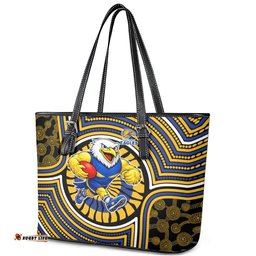 West Coast Eagles Leather Tote Bag Indigenous Monochrome Dot Art Mascot Style TS04