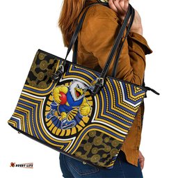 West Coast Eagles Leather Tote Bag Indigenous Monochrome Dot Art Mascot Style TS04