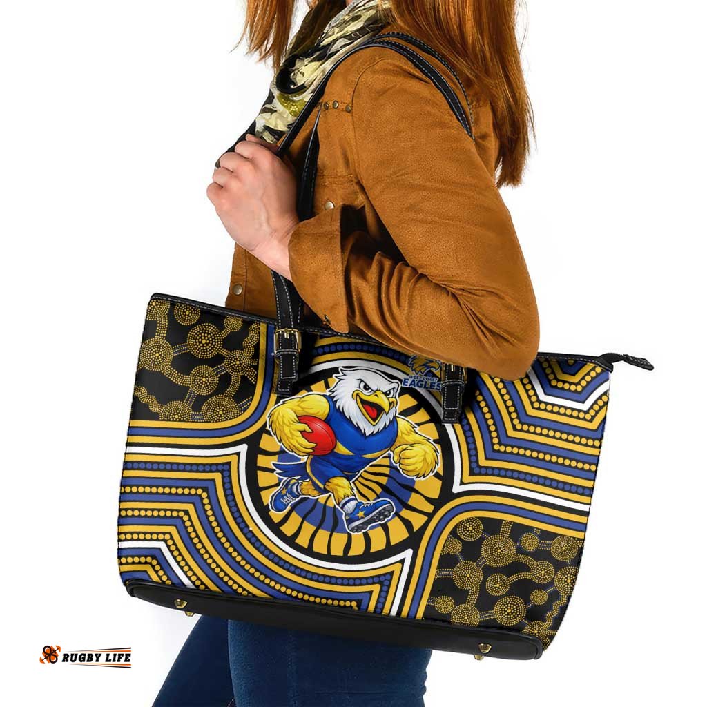 West Coast Eagles Leather Tote Bag Indigenous Monochrome Dot Art Mascot Style TS04
