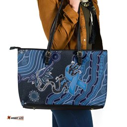 Autism Awareness Leather Tote Bag Hope Ribbon And Aboriginal Patterns DT05