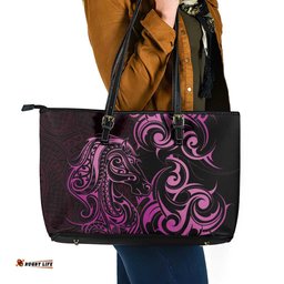 Pink Aoteara Horse Racing Leather Tote Bag NZ Maori Pattern LT14