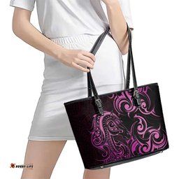 Pink Aoteara Horse Racing Leather Tote Bag NZ Maori Pattern LT14