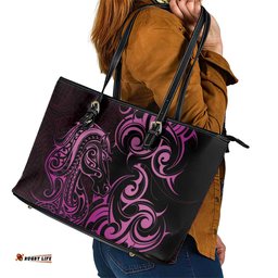 Pink Aoteara Horse Racing Leather Tote Bag NZ Maori Pattern LT14