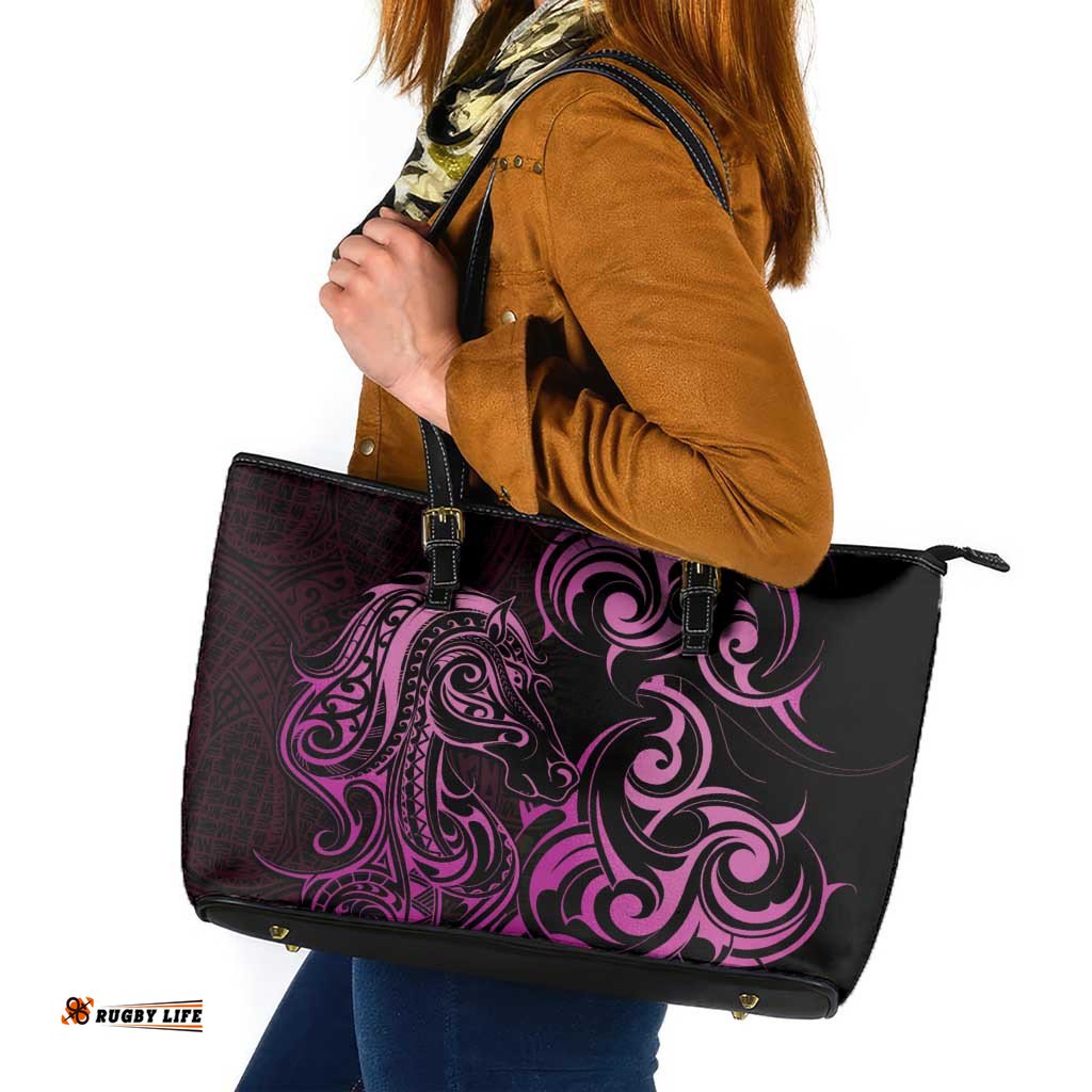 Pink Aoteara Horse Racing Leather Tote Bag NZ Maori Pattern LT14