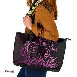Pink Aoteara Horse Racing Leather Tote Bag NZ Maori Pattern LT14