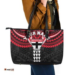 Personalized St Kilda Saints Leather Tote Bag Polynesian Tribal Pattern Heritage Football TS04