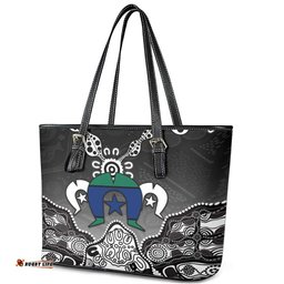 Torres Strait Islander Flag Leather Tote Bag Dhari Indigenous Dotwork Pattern Art TS04