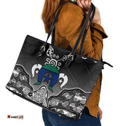 Torres Strait Islander Flag Leather Tote Bag Dhari Indigenous Dotwork Pattern Art TS04
