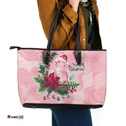 Watercolor Pink Galah Flowers Leather Tote Bag Australia Christmas Vibes LT9