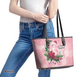 Watercolor Pink Galah Flowers Leather Tote Bag Australia Christmas Vibes LT9