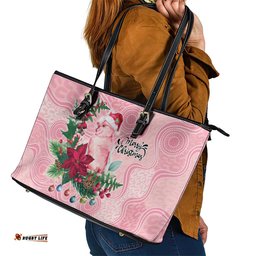 Watercolor Pink Galah Flowers Leather Tote Bag Australia Christmas Vibes LT9