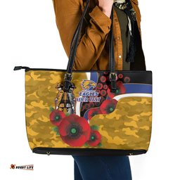 West Eagles ANZAC Personalised Leather Tote Bag Lest We Forget Poppy Camo LT9
