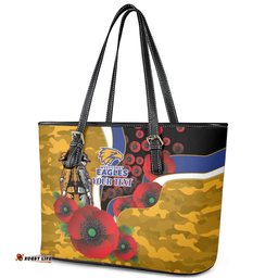 West Eagles ANZAC Personalised Leather Tote Bag Lest We Forget Poppy Camo LT9