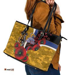West Eagles ANZAC Personalised Leather Tote Bag Lest We Forget Poppy Camo LT9