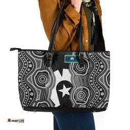 Torres Strait Islander Leather Tote Bag Flag Feather Headdress Indigenous Dotwork Tribal Art TS04