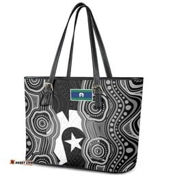 Torres Strait Islander Leather Tote Bag Flag Feather Headdress Indigenous Dotwork Tribal Art TS04