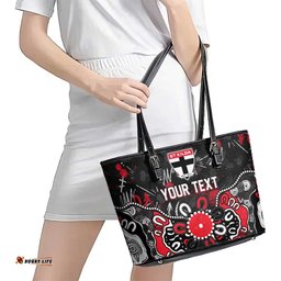 Personalized St Kilda Saints Leather Tote Bag Aboriginal Dot Painting Graffiti Style TS04