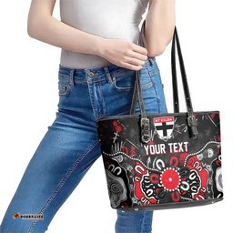 Personalized St Kilda Saints Leather Tote Bag Aboriginal Dot Painting Graffiti Style TS04