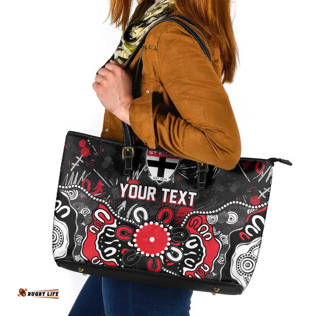 Personalized St Kilda Saints Leather Tote Bag Aboriginal Dot Painting Graffiti Style TS04