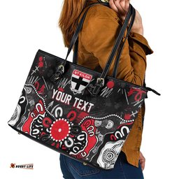 Personalized St Kilda Saints Leather Tote Bag Aboriginal Dot Painting Graffiti Style TS04