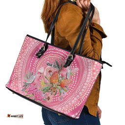 Personalized Pink Galah Aboriginal Dot Art Leather Tote Bag Australias Breast Cancer Awareness LT9