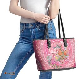 Personalized Pink Galah Aboriginal Dot Art Leather Tote Bag Australias Breast Cancer Awareness LT9