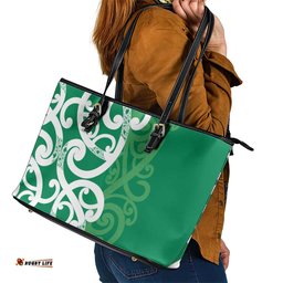 Pounamu Green Maori Leather Tote Bag Koru Kowhaiwhai LT7