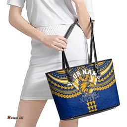 Personalized West Coast Eagles Leather Tote Bag Polynesian Tribal Pattern Heritage Football TS04