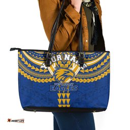 Personalized West Coast Eagles Leather Tote Bag Polynesian Tribal Pattern Heritage Football TS04
