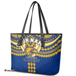 Personalized West Coast Eagles Leather Tote Bag Polynesian Tribal Pattern Heritage Football TS04