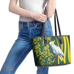White Cockatoo and Golden Wattle Leather Tote Bag Australian Native Bird LT9
