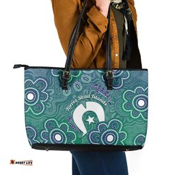 Sea Turtle Torres Strait Islands Leather Tote Bag Pacific Indigenous Australian Oceanic Dot Art TS04