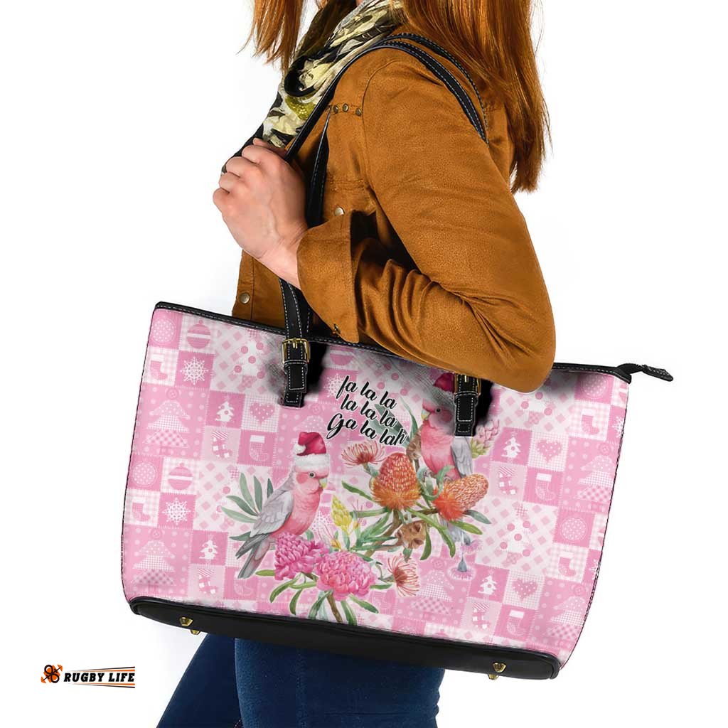 Sweet Pink Cockatoos Aussie Santa Leather Tote Bag Australia Christmas Vibes LT9