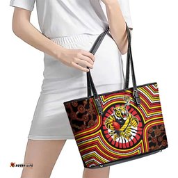 Richmond Football Club Leather Tote Bag Indigenous Monochrome Dot Art Mascot Style TS04
