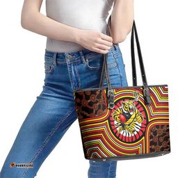 Richmond Football Club Leather Tote Bag Indigenous Monochrome Dot Art Mascot Style TS04
