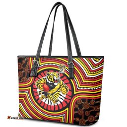 Richmond Football Club Leather Tote Bag Indigenous Monochrome Dot Art Mascot Style TS04