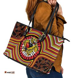 Richmond Football Club Leather Tote Bag Indigenous Monochrome Dot Art Mascot Style TS04