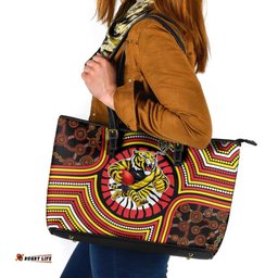 Richmond Football Club Leather Tote Bag Indigenous Monochrome Dot Art Mascot Style TS04