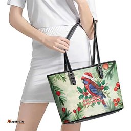 Watercolor Floral Crimson Rosella Leather Tote Bag Its Aussie Christmas Time! LT9