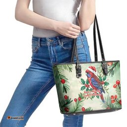 Watercolor Floral Crimson Rosella Leather Tote Bag Its Aussie Christmas Time! LT9