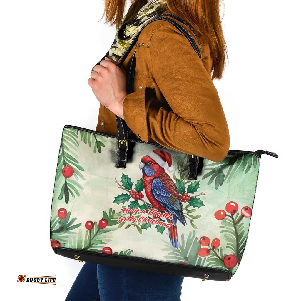 Watercolor Floral Crimson Rosella Leather Tote Bag Its Aussie Christmas Time! LT9