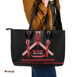 Toitu Te Tiriti Waitangi Leather Tote Bag Black Wharenui House LT9