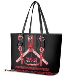 Toitu Te Tiriti Waitangi Leather Tote Bag Black Wharenui House LT9