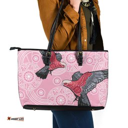 Pink Galah Aussie Aboriginal Leather Tote Bag Soaring High LT7