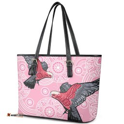 Pink Galah Aussie Aboriginal Leather Tote Bag Soaring High LT7