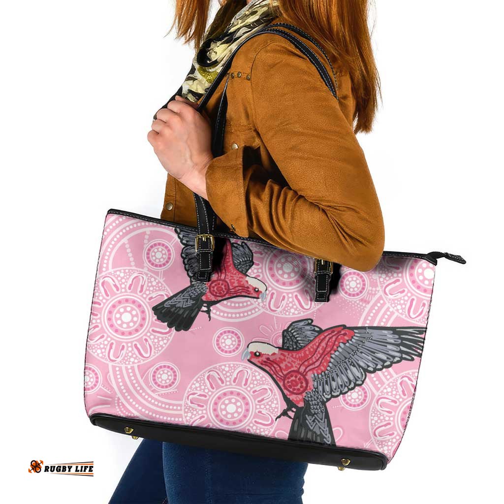 Pink Galah Aussie Aboriginal Leather Tote Bag Soaring High LT7