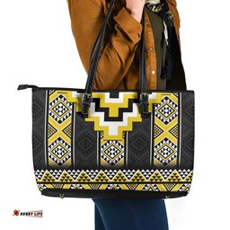 Yellow Taniko Aotearoa Leather Tote Bag Niho Taniwha Mix Poutama LT14